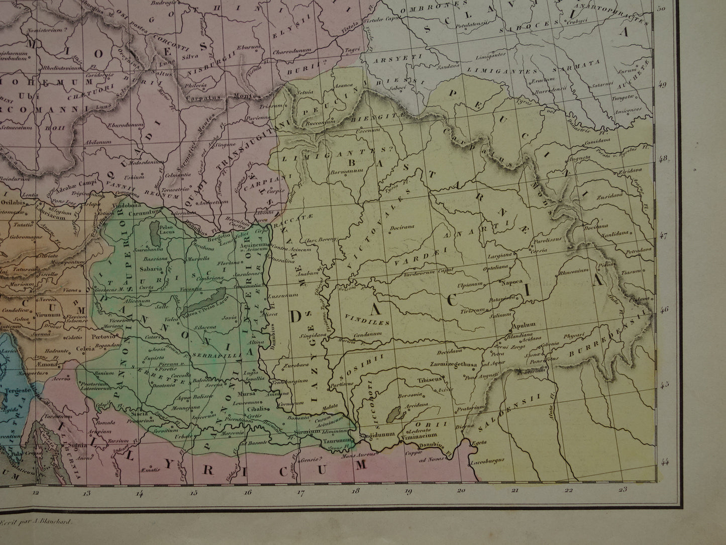 Oude landkaart van Germanië Duitsland in klassieke oudheid / Romeinse tijd originele antieke kaart Germanen Limes uit 1859