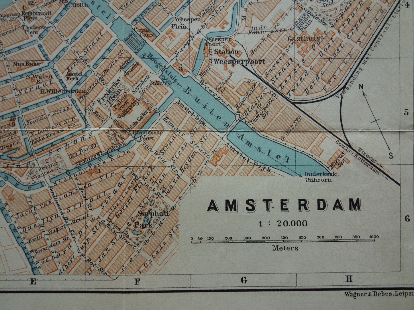 "AMSTERDAM oude kaart van Amsterdam uit 1910 originele antieke plattegrond
vintage landkaart "
