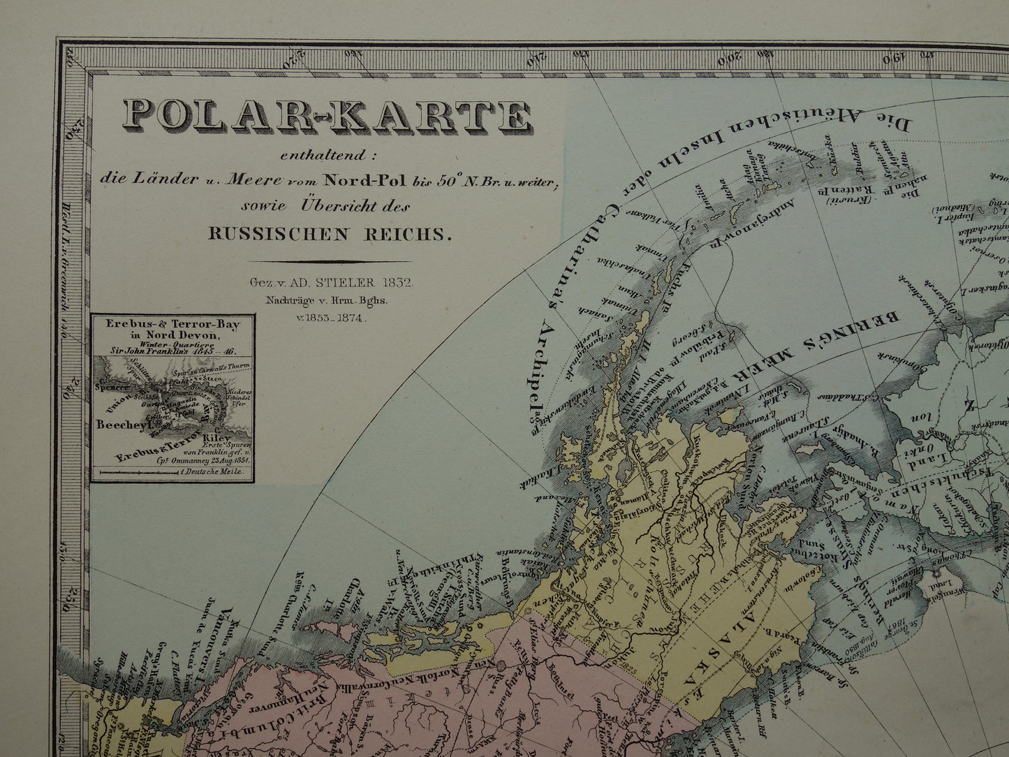 NOORDPOOL oude landkaart van het Noordpoolgebied 1878 originele antieke Duitse kaart van de Arctische regio Groenland poolexpedities