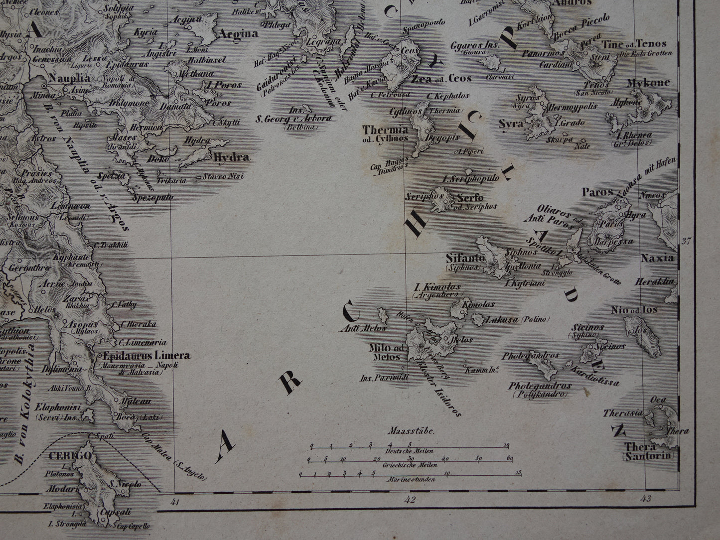 Oude landkaart van Griekenland uit 1849 historische kaart Griekenland z/w