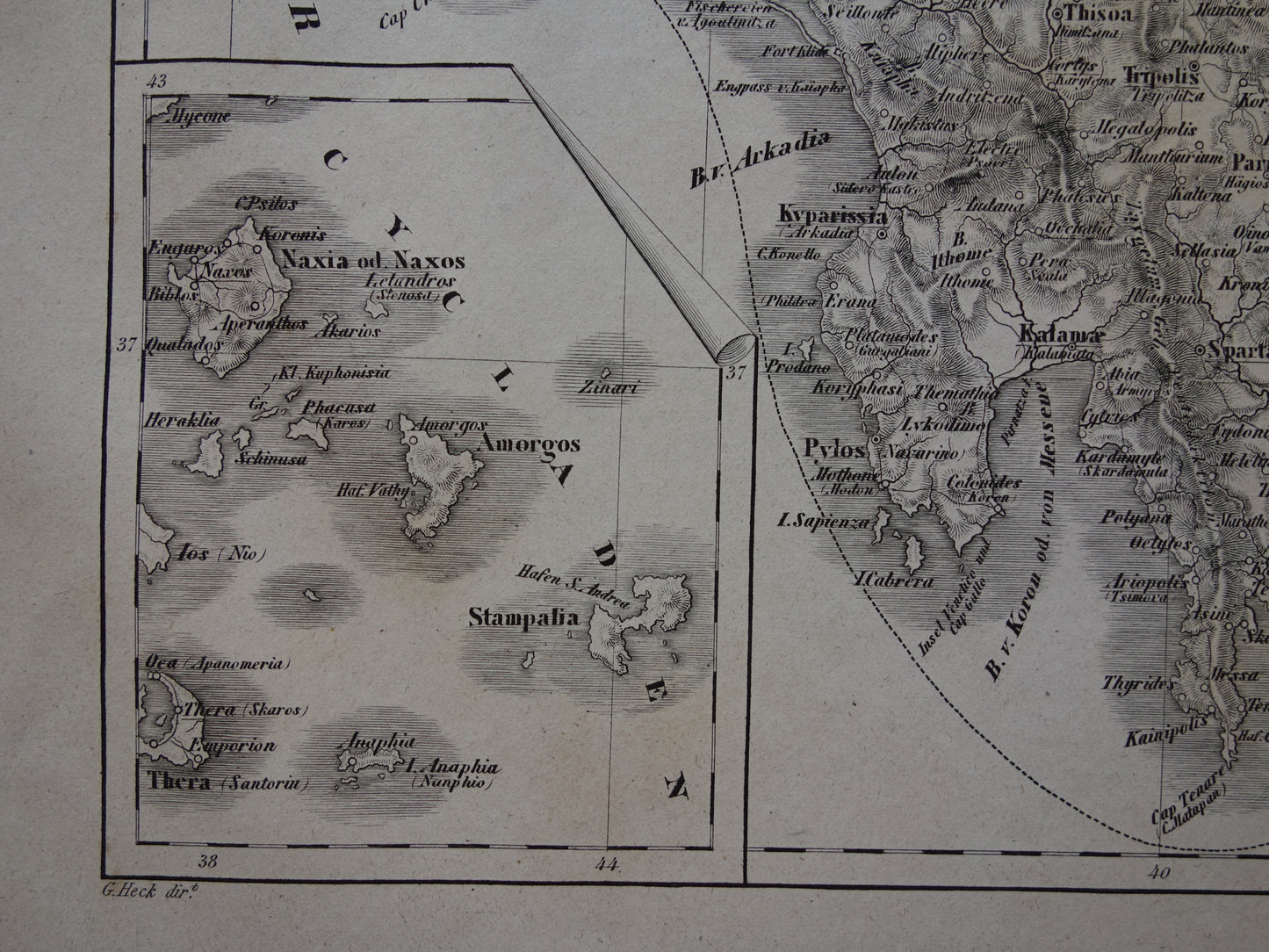 Oude landkaart van Griekenland uit 1849 historische kaart Griekenland z/w