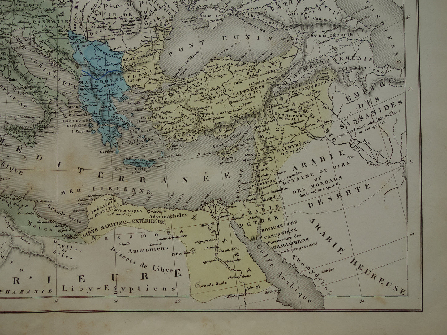 Romeinse Rijk oude kaart uit 1859 van het Romeinse Rijk onder keizer Augustus tot eind 3e eeuw na Chr. - originele antieke landkaart