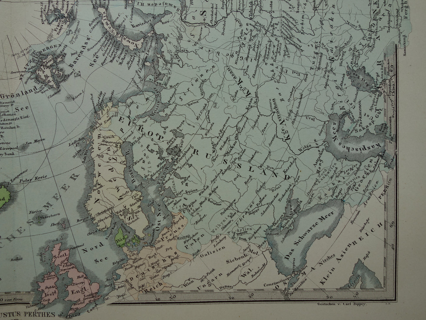 NOORDPOOL oude landkaart van het Noordpoolgebied 1878 originele antieke Duitse kaart van de Arctische regio Groenland poolexpedities