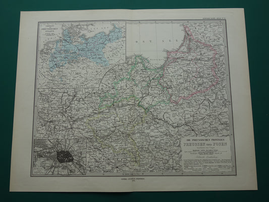 PRUISSEN Antieke landkaart van de Provincie Pruisen en Posen in 1878 Grote originele 145+ jaar oude kaart Berlijn Pruissen Polen Duitsland