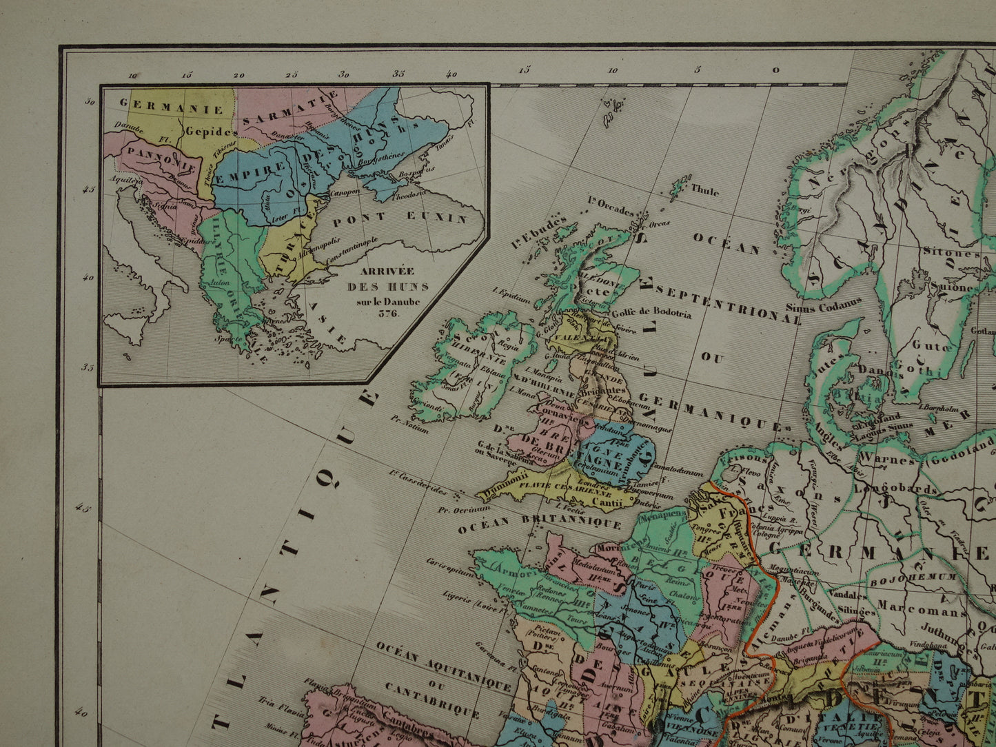 Romeinse Rijk oude kaart uit 1859 van het Romeinse Rijk in de 4e eeuw na Chr. - originele antieke landkaart