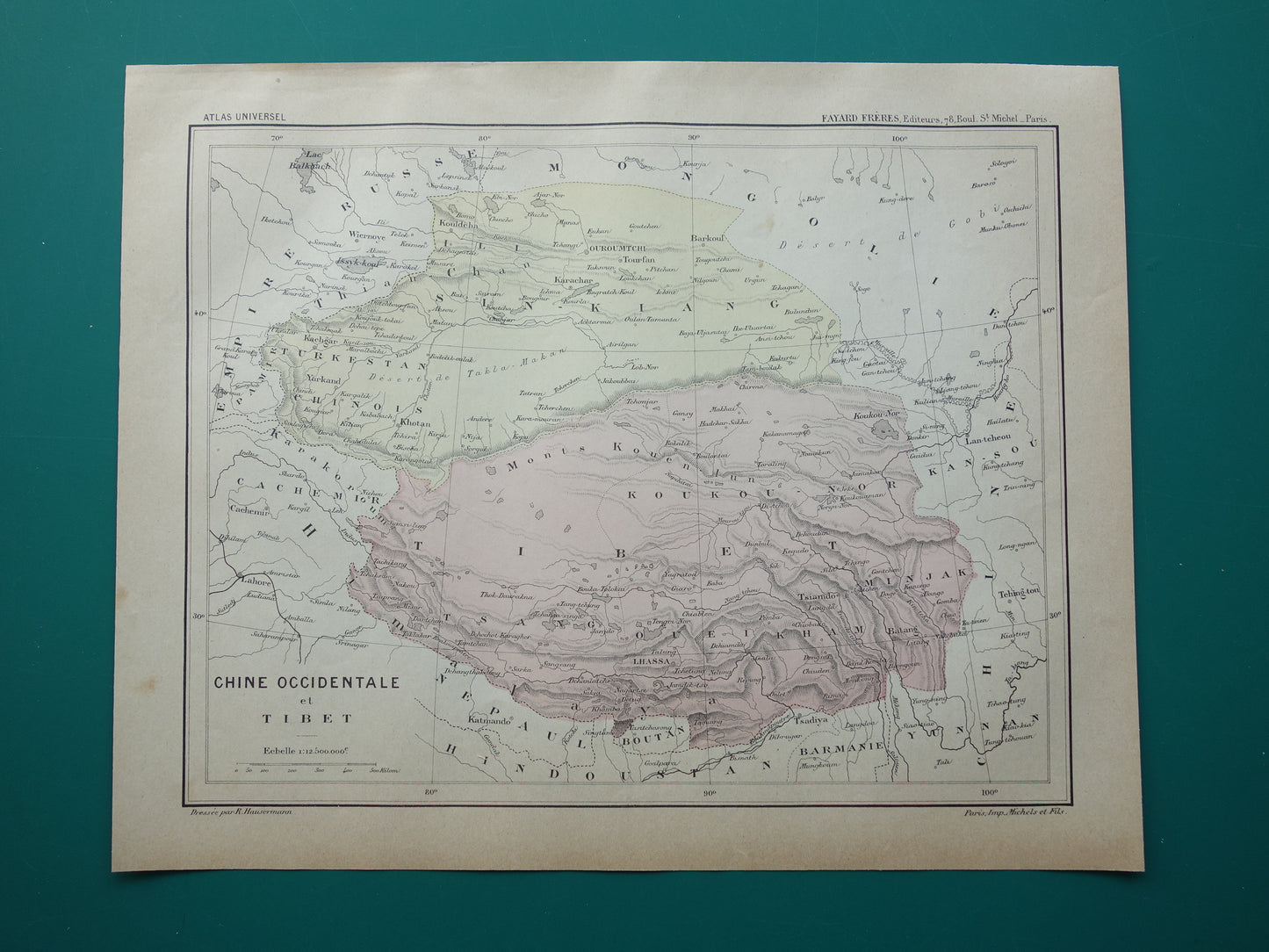 TIBET en XINJIANG Oude kaart uit het jaar 1896 historische landkaart Tibet en Xinjiang antieke vintage kaarten