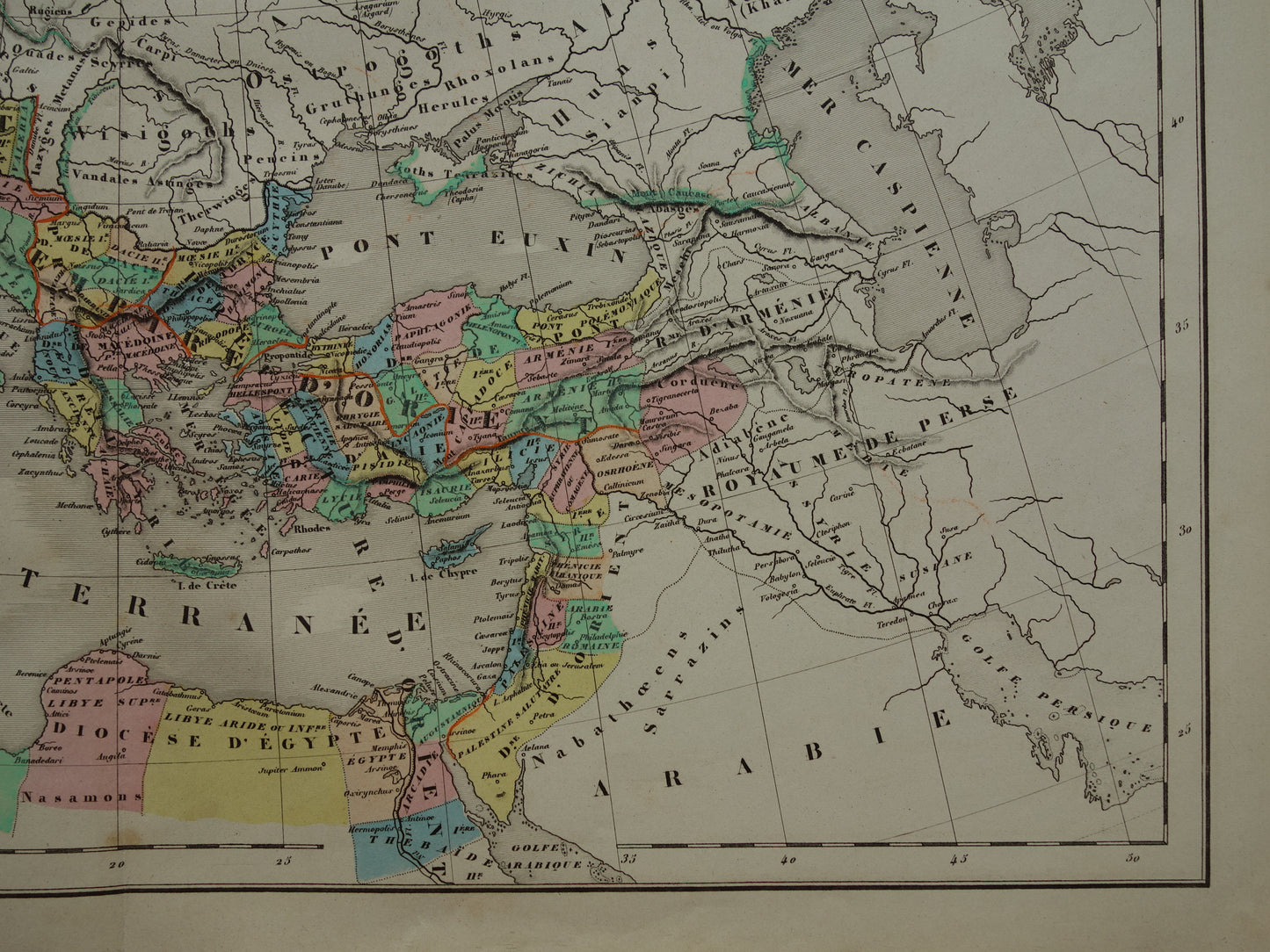 Romeinse Rijk oude kaart uit 1859 van het Romeinse Rijk in de 4e eeuw na Chr. - originele antieke landkaart