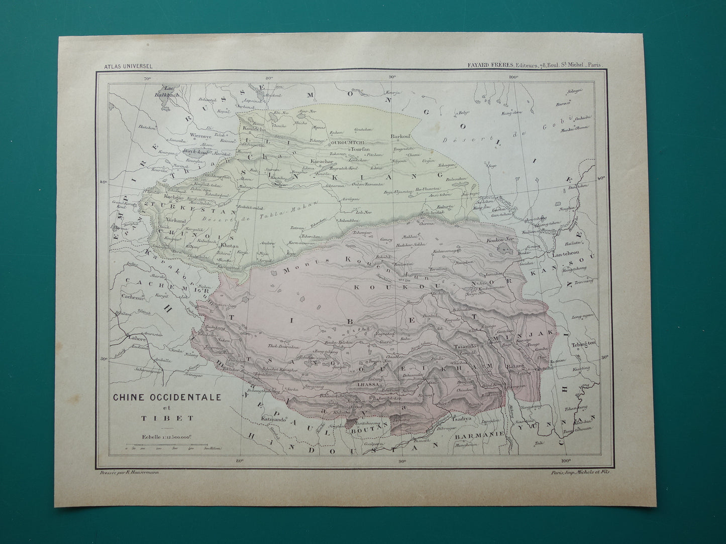 TIBET and XINJIANG Old map from the year 1896 historical map Tibet and Xinjiang antique vintage maps