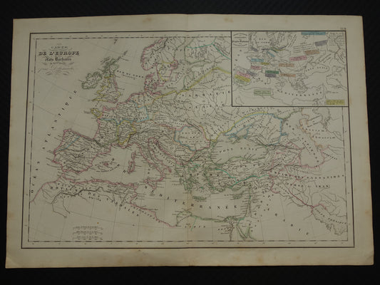 Oude kaart van de grote volksverhuizing in Europa tijdens 6e eeuw n. Chr. Antieke landkaart val van het (west) Romeinse Rijk - invasie barbaren