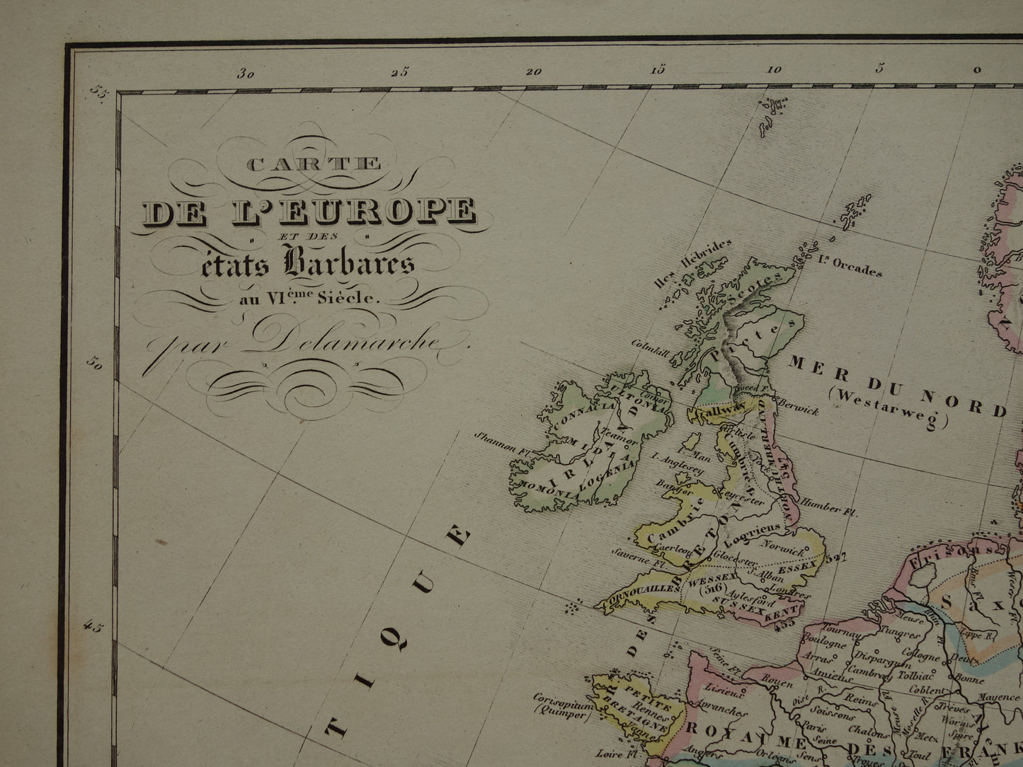 Oude kaart van de grote volksverhuizing in Europa tijdens 6e eeuw n. Chr. Antieke landkaart val van het (west) Romeinse Rijk - invasie barbaren