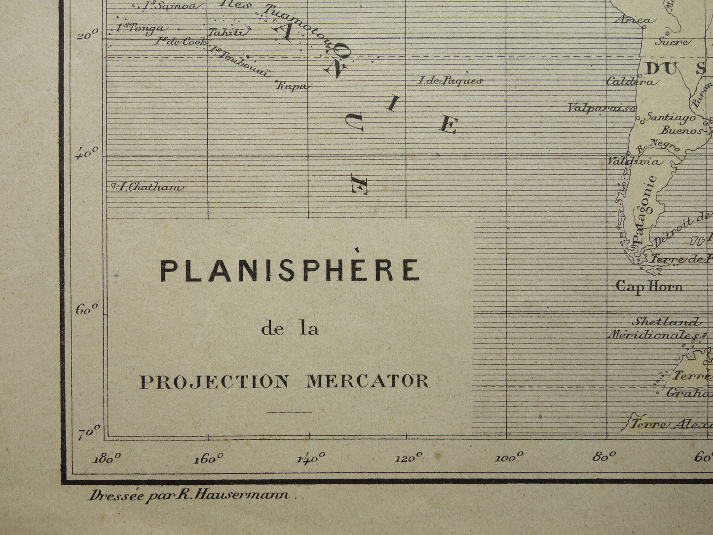 WERELDKAART oude kaart van de wereld originele antieke Franse kaart Mercatorprojectie