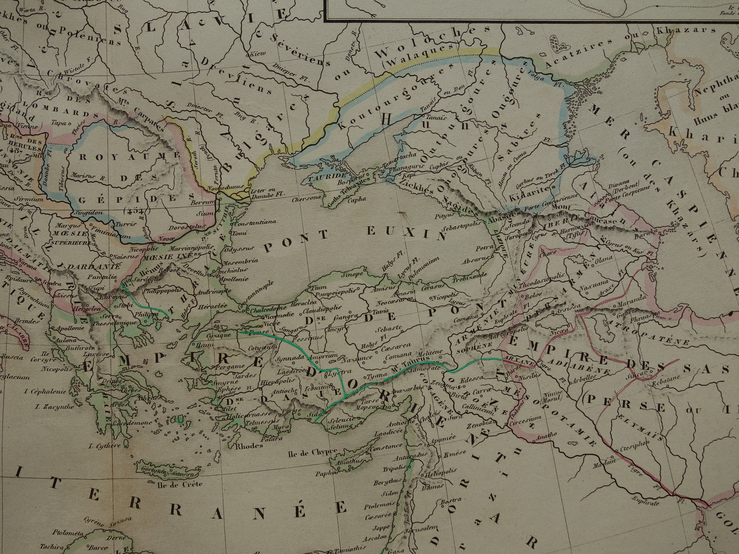 Oude kaart van de grote volksverhuizing in Europa tijdens 6e eeuw n. Chr. Antieke landkaart val van het (west) Romeinse Rijk - invasie barbaren