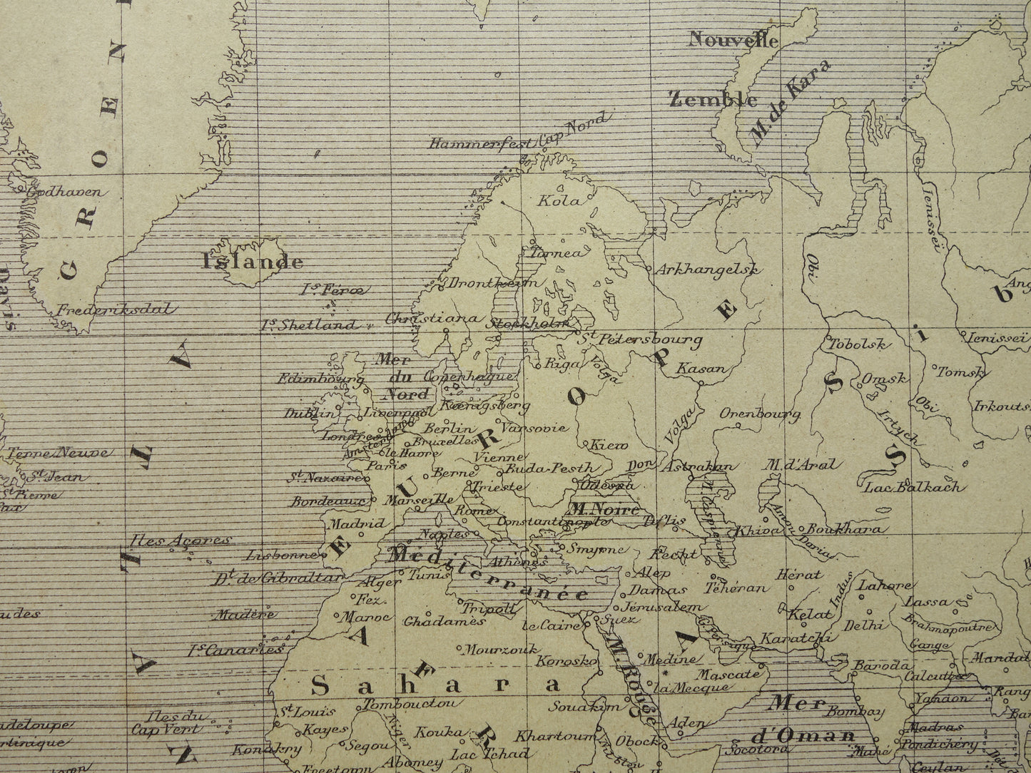 WERELDKAART oude kaart van de wereld originele antieke Franse kaart Mercatorprojectie