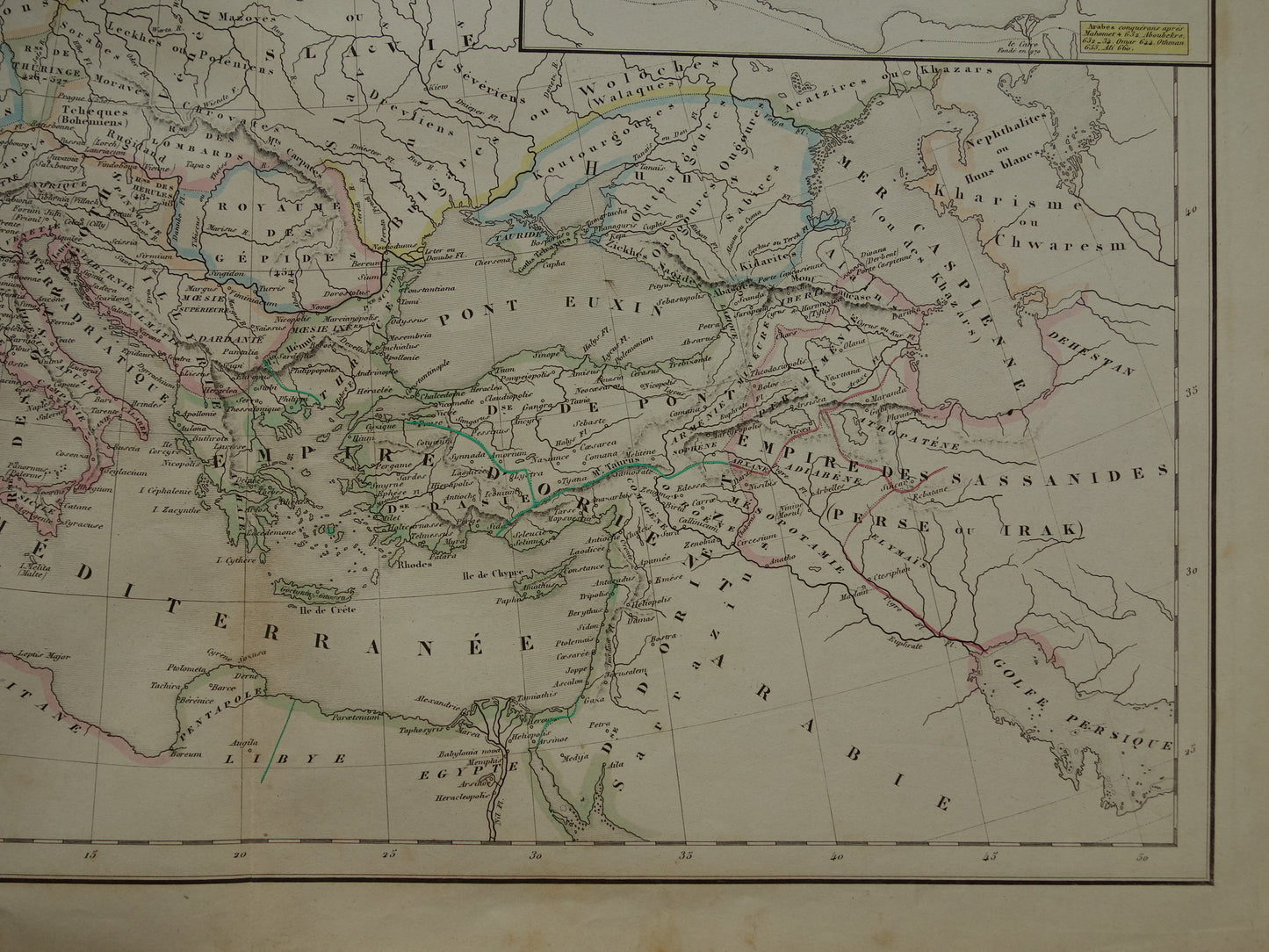 Oude kaart van de grote volksverhuizing in Europa tijdens 6e eeuw n. Chr. Antieke landkaart val van het (west) Romeinse Rijk - invasie barbaren