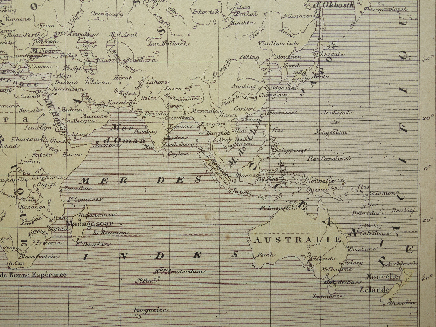 WERELDKAART oude kaart van de wereld originele antieke Franse kaart Mercatorprojectie