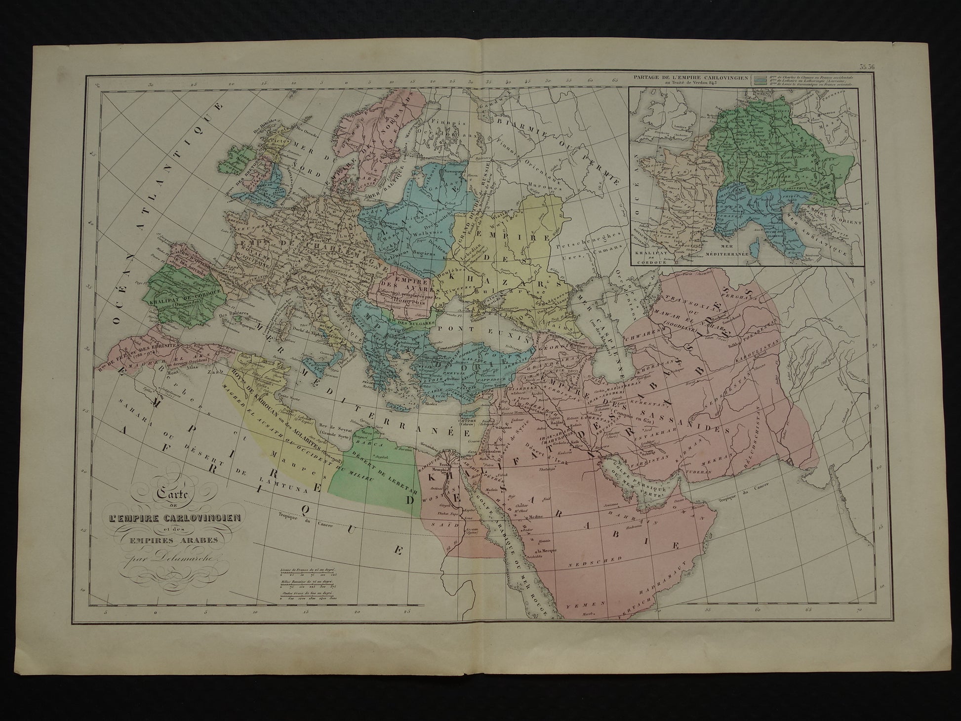  carte de l'empire carlovingien et des empires arabes par delamarche 1859