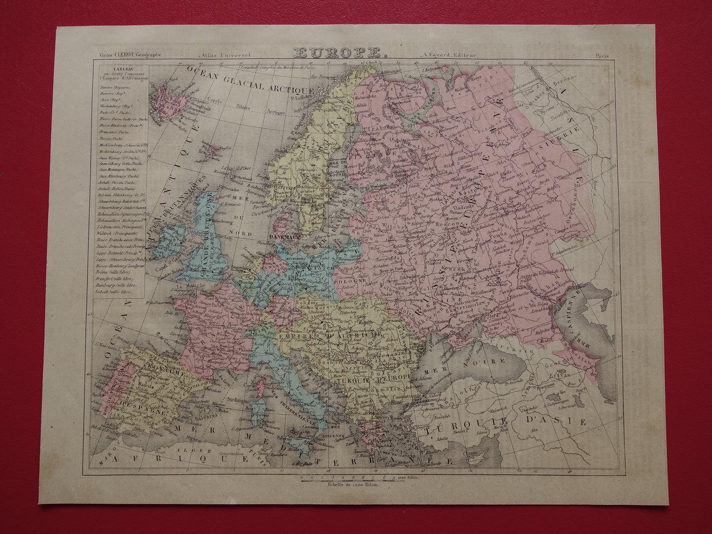 Oude kaart van Europa uit 1877 originele antieke handgekleurde landkaart continent Europa