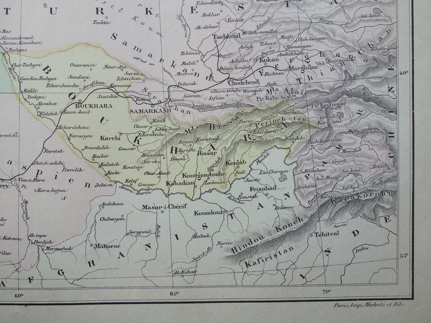 Oude kaart van Aralmeer Kazachstan Oezbekistan uit 1896 originele Franse antieke landkaart Aralmeer