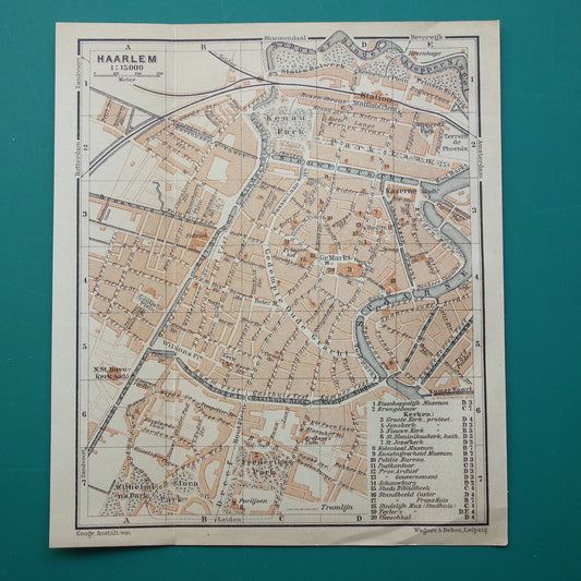 HAARLEM oude kaart van Haarlem uit 1904 kleine originele antieke plattegrond