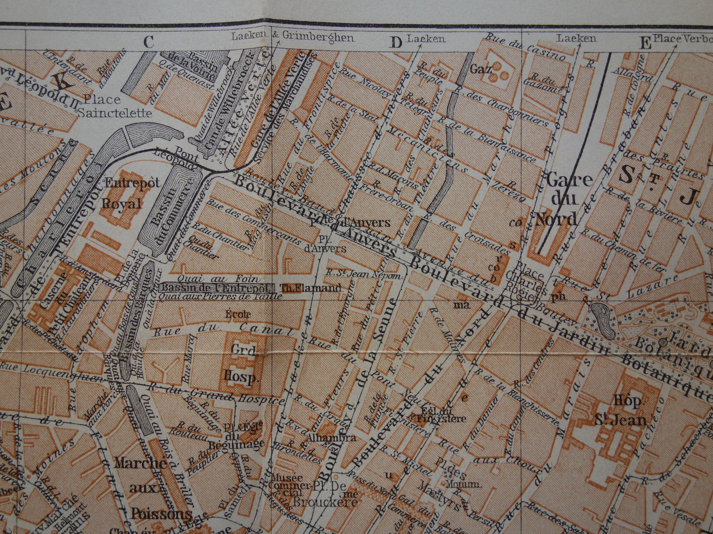 BRUSSEL oude kaart van Brussel België uit 1904 originele antieke historische plattegrond