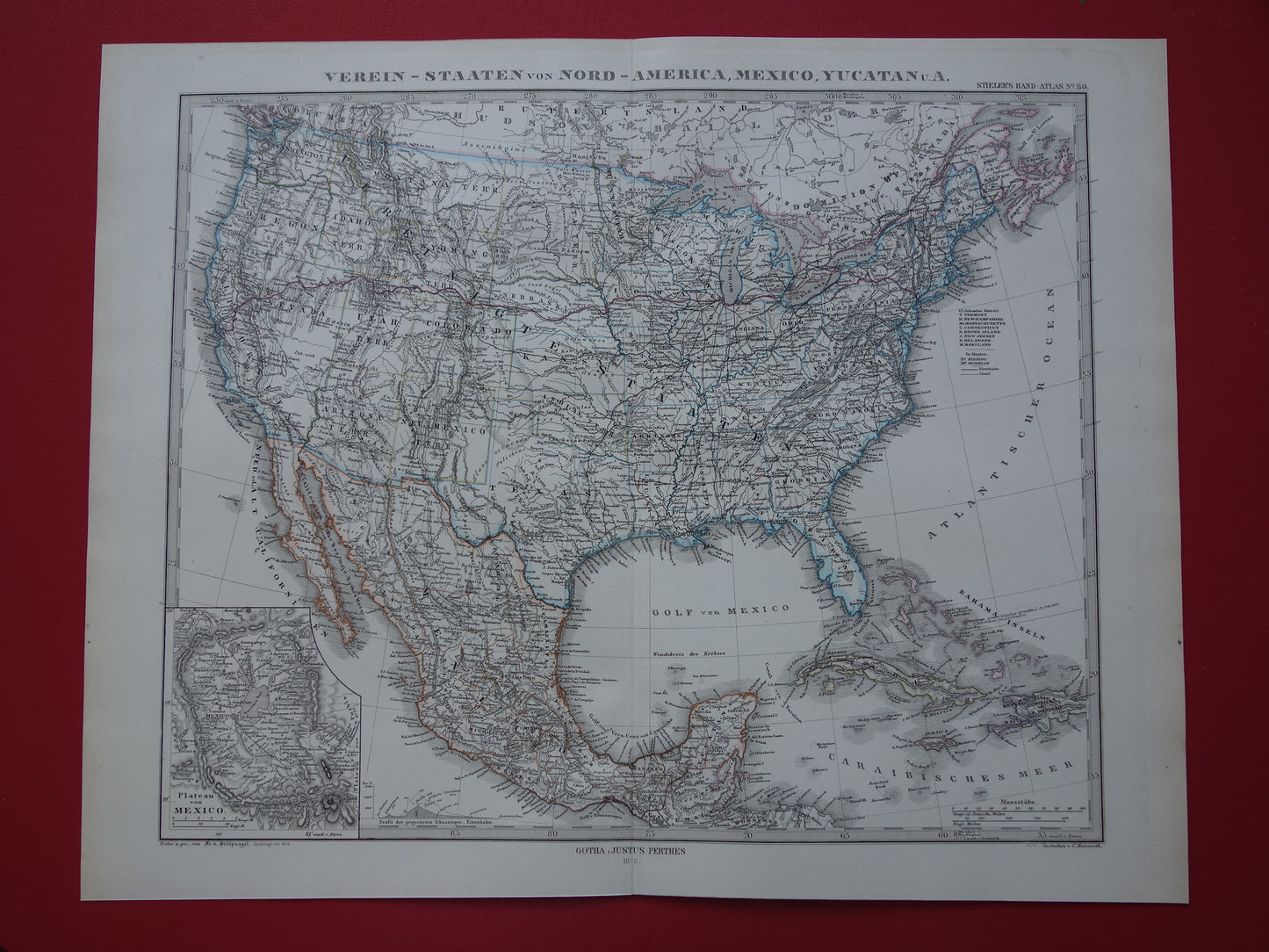 VERENIGDE STATEN oude kaart van de VS in 1876 antieke landkaart van Amerika USA originele vintage historische kaarten