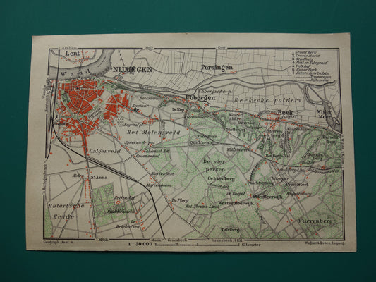 NIJMEGEN oude landkaart van Nijmegen Beek Ubbergen uit 1904 kleine originele antieke kaart