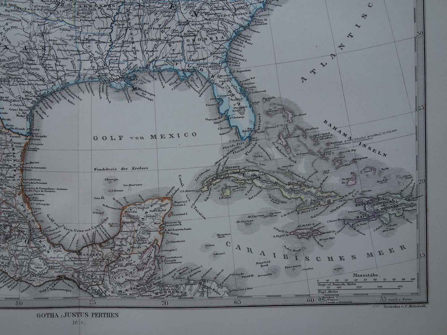 VERENIGDE STATEN oude kaart van de VS in 1876 antieke landkaart van Amerika USA originele vintage historische kaarten