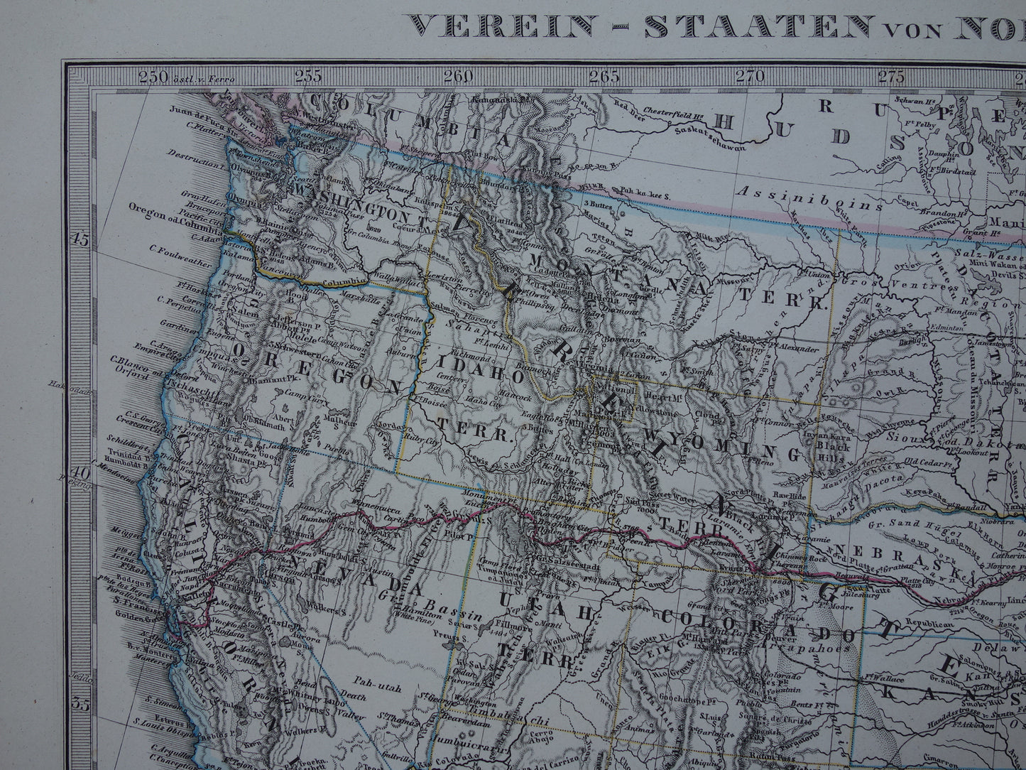 VERENIGDE STATEN oude kaart van de VS in 1876 antieke landkaart van Amerika USA originele vintage historische kaarten