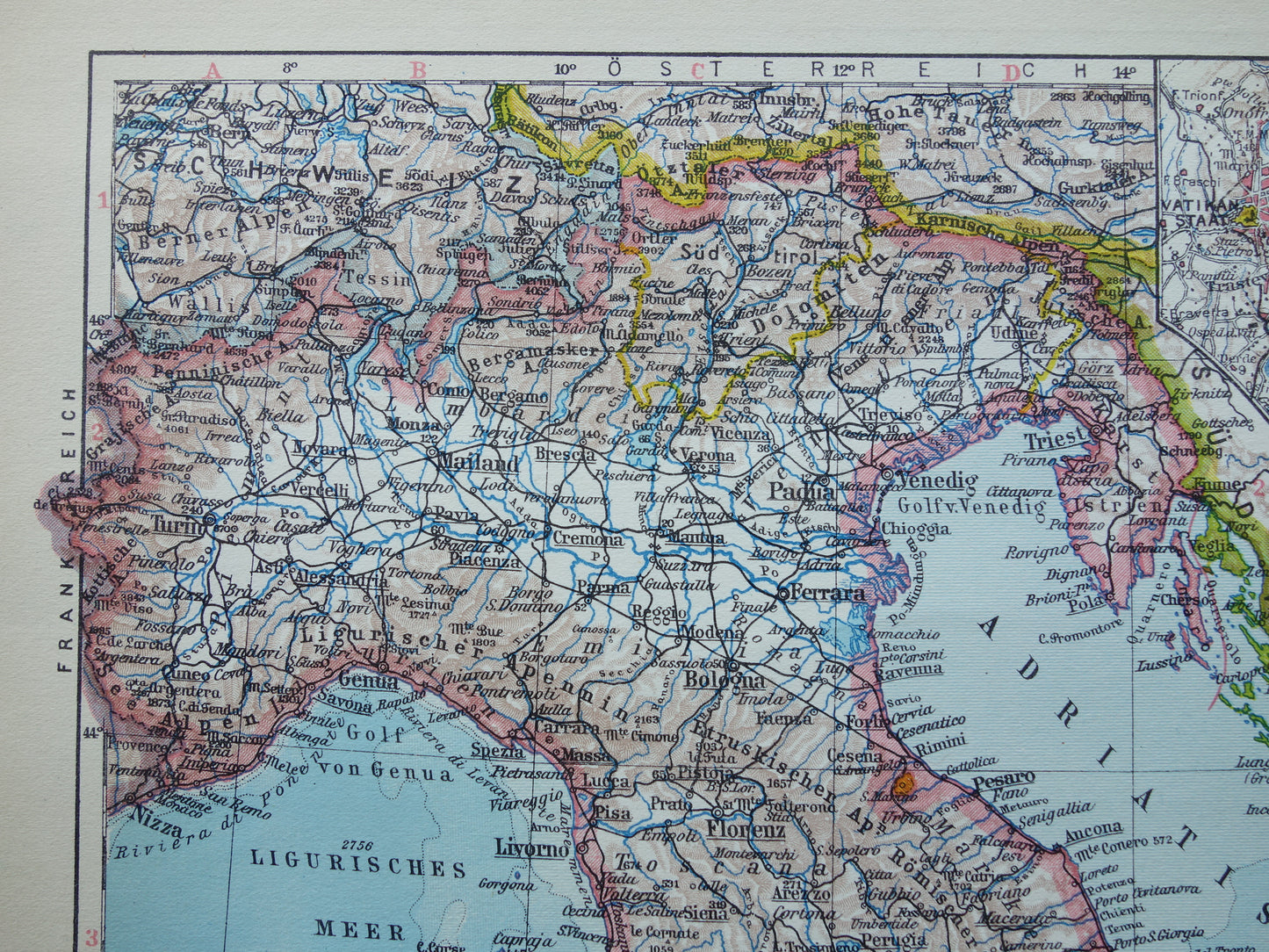 Oude landkaart van ITALIË uit 1931 originele vintage kaart Rome
