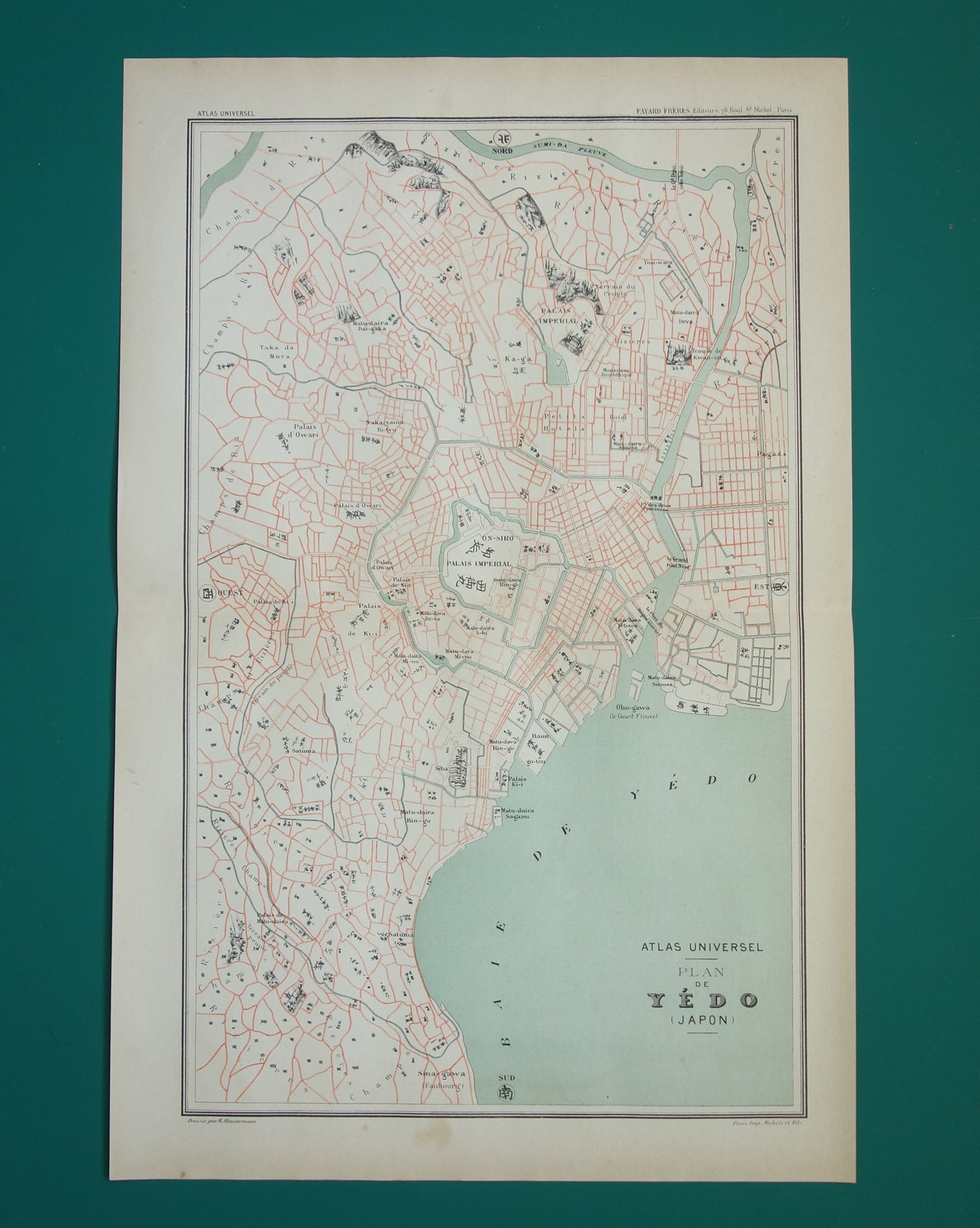 TOKIO Grote Oude plattegrond van Tokio Japan 1896 originele antieke Franse kaart Yedo