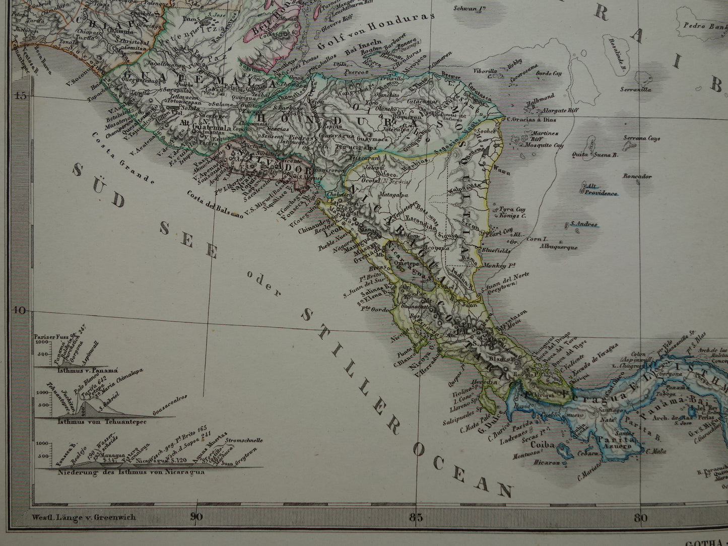 Oude landkaart van het Caribisch gebied Originele antieke kaart Caraïben Caraïbische eilanden en Centraal-Amerika