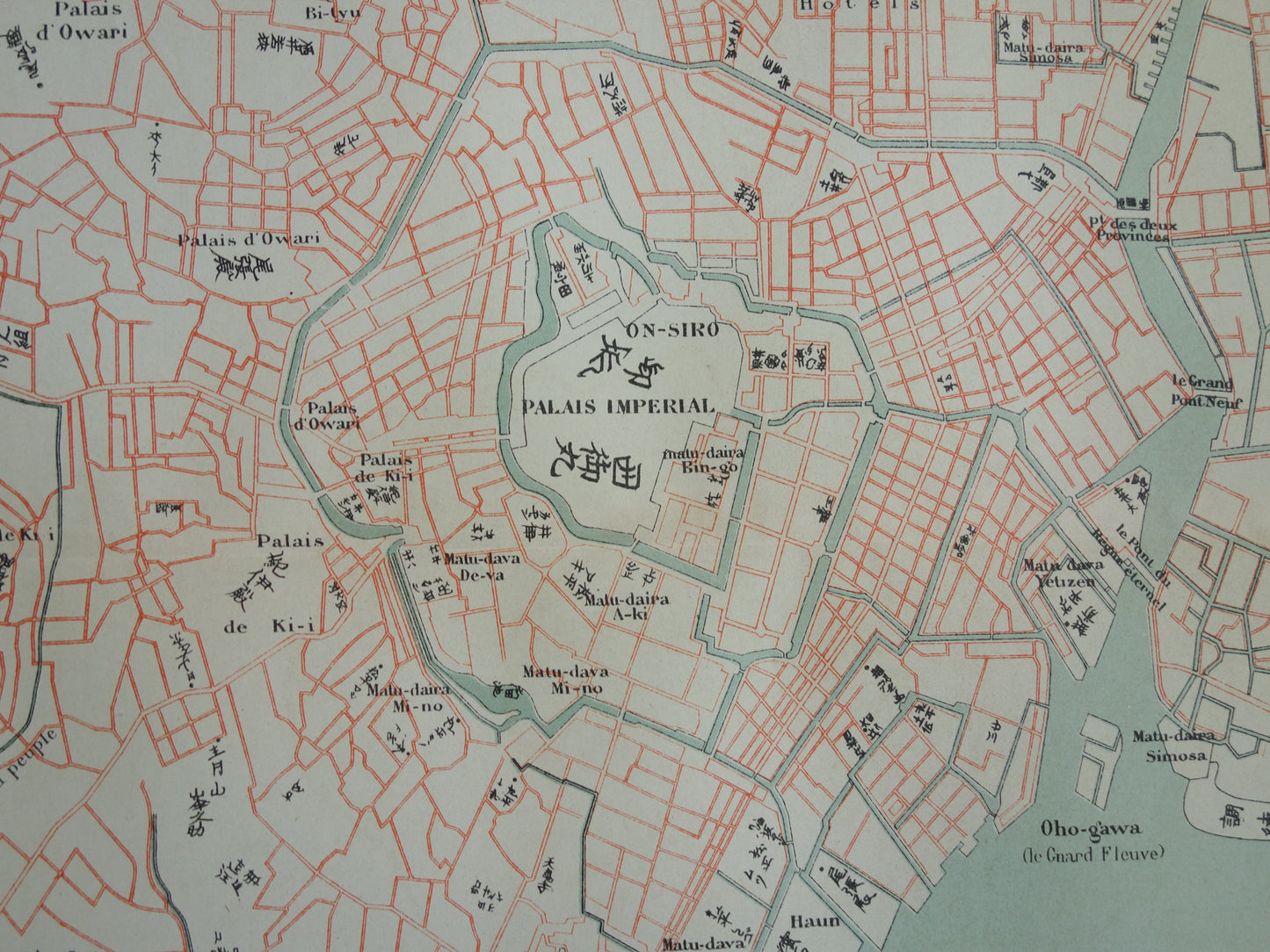 TOKIO Großer alter Stadtplan von Tokio Japan 1896 originale antike französische Karte Yedo