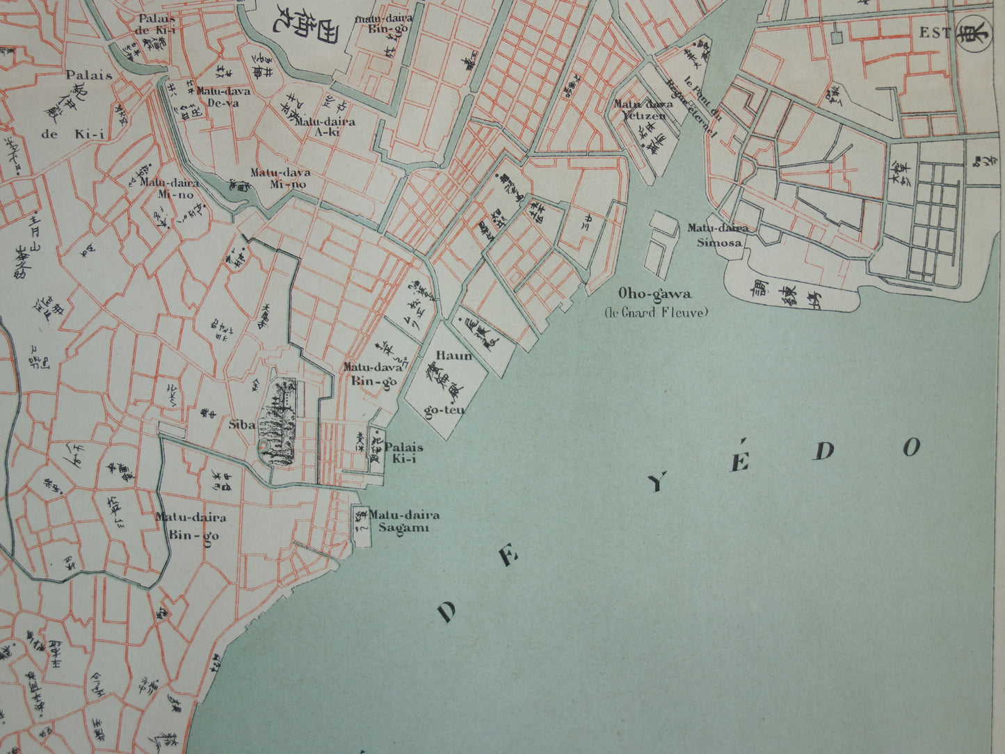 TOKIO Großer alter Stadtplan von Tokio Japan 1896 originale antike französische Karte Yedo