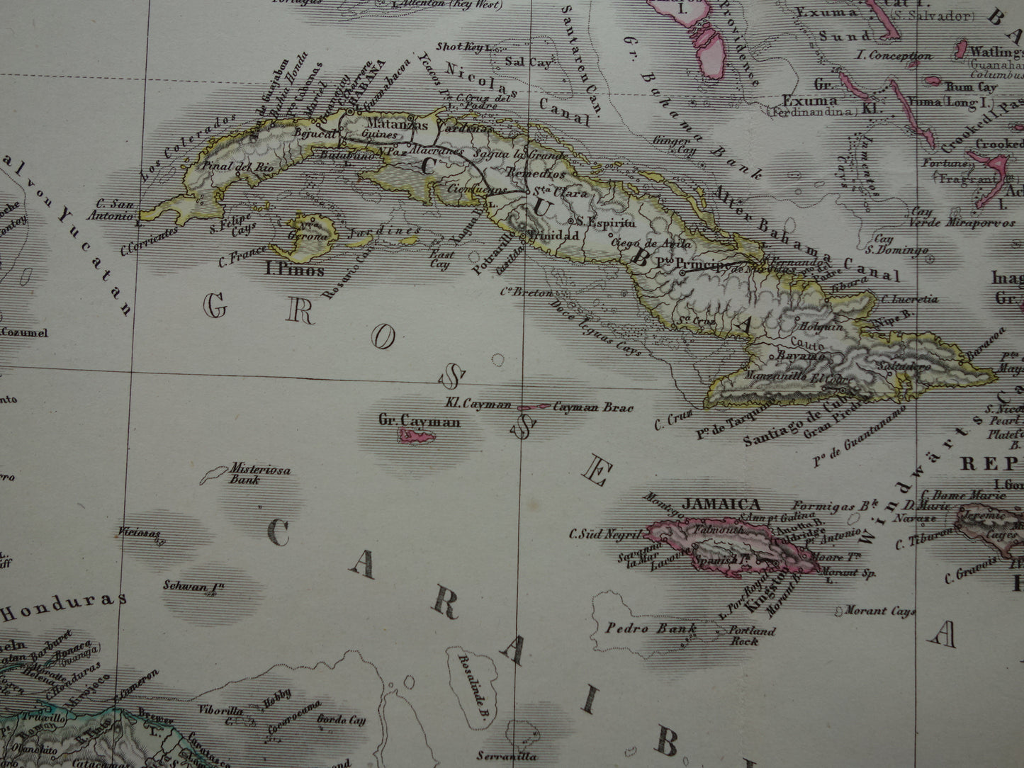 Oude landkaart van het Caribisch gebied Originele antieke kaart Caraïben Caraïbische eilanden en Centraal-Amerika