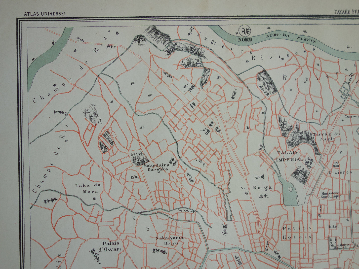TOKIO Großer alter Stadtplan von Tokio Japan 1896 originale antike französische Karte Yedo