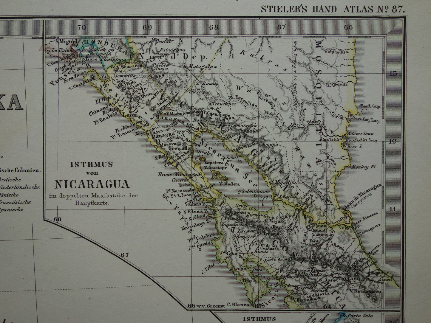 Oude landkaart van het Caribisch gebied Originele antieke kaart Caraïben Caraïbische eilanden en Centraal-Amerika