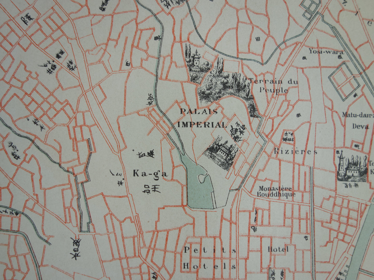 TOKIO Großer alter Stadtplan von Tokio Japan 1896 originale antike französische Karte Yedo