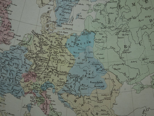 Oude kaart van Europa in het jaar 1795 originele antieke landkaart uit 1830 Deling van Polen geschiedeniskaart