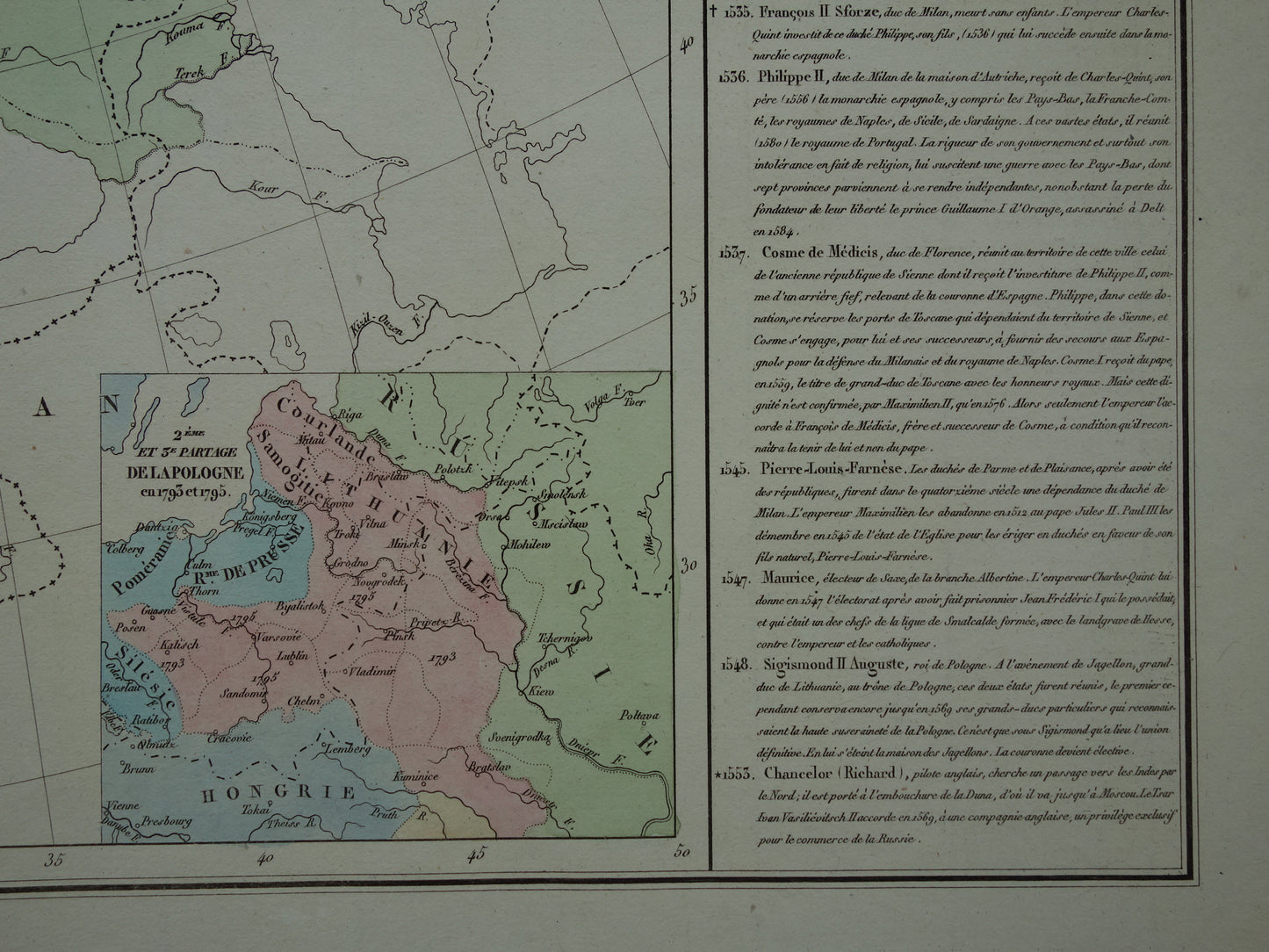 Oude kaart van Europa in het jaar 1795 originele antieke landkaart uit 1830 Deling van Polen geschiedeniskaart