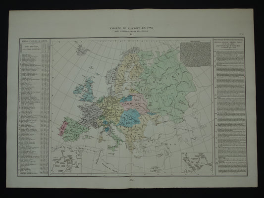 Oude kaart van Europa in het jaar 1773 originele antieke landkaart uit 1830 Eerste partitie van Polen geschiedeniskaart