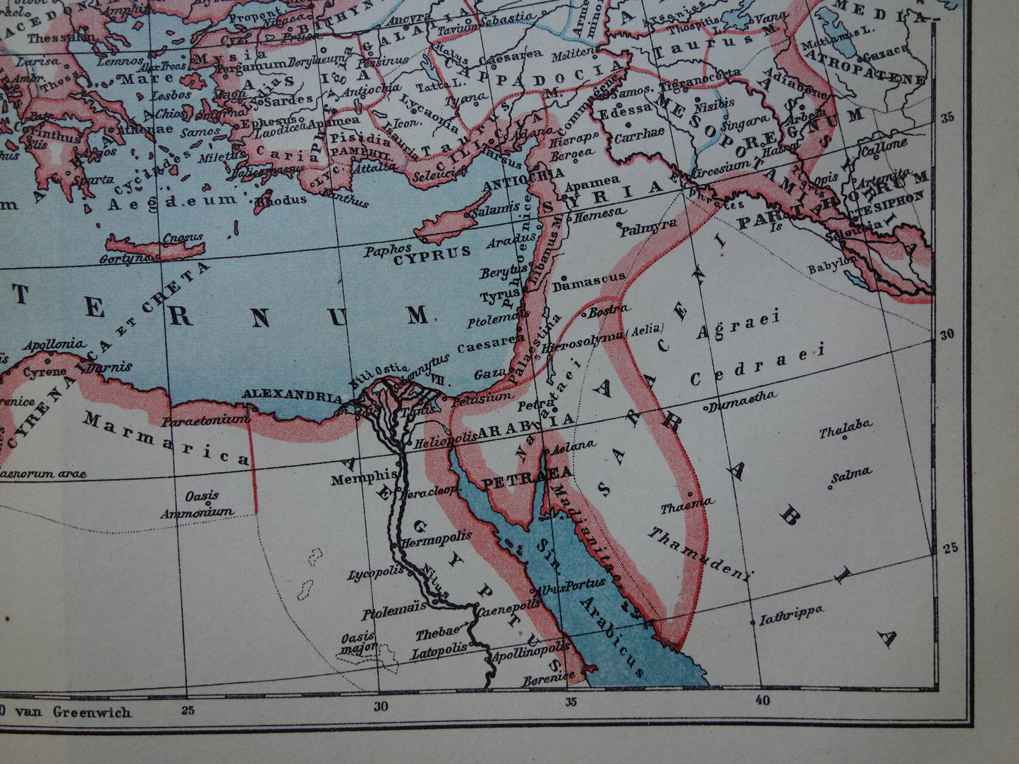 Romeinse Rijk vintage Nederlandse kaart uit 1921 van het Romeinse Rijk originele oude historische landkaart