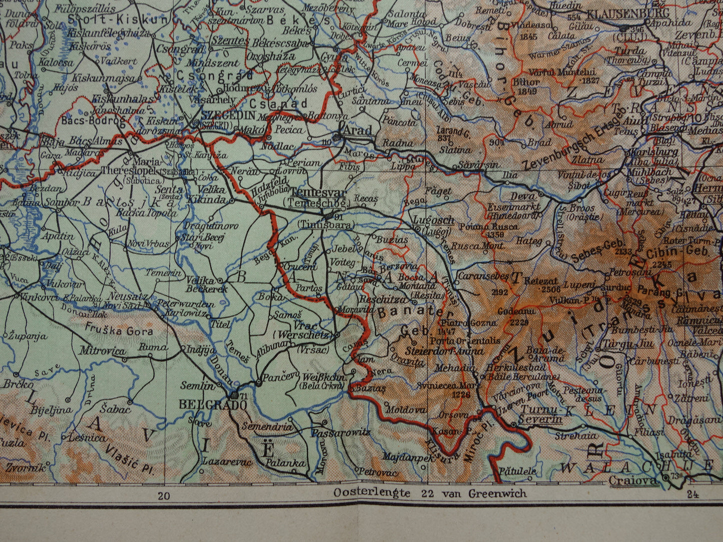 HONGARIJE oude kaart van Hongarije en Tsjechoslowakije uit 1935 originele vintage landkaart Slowakije