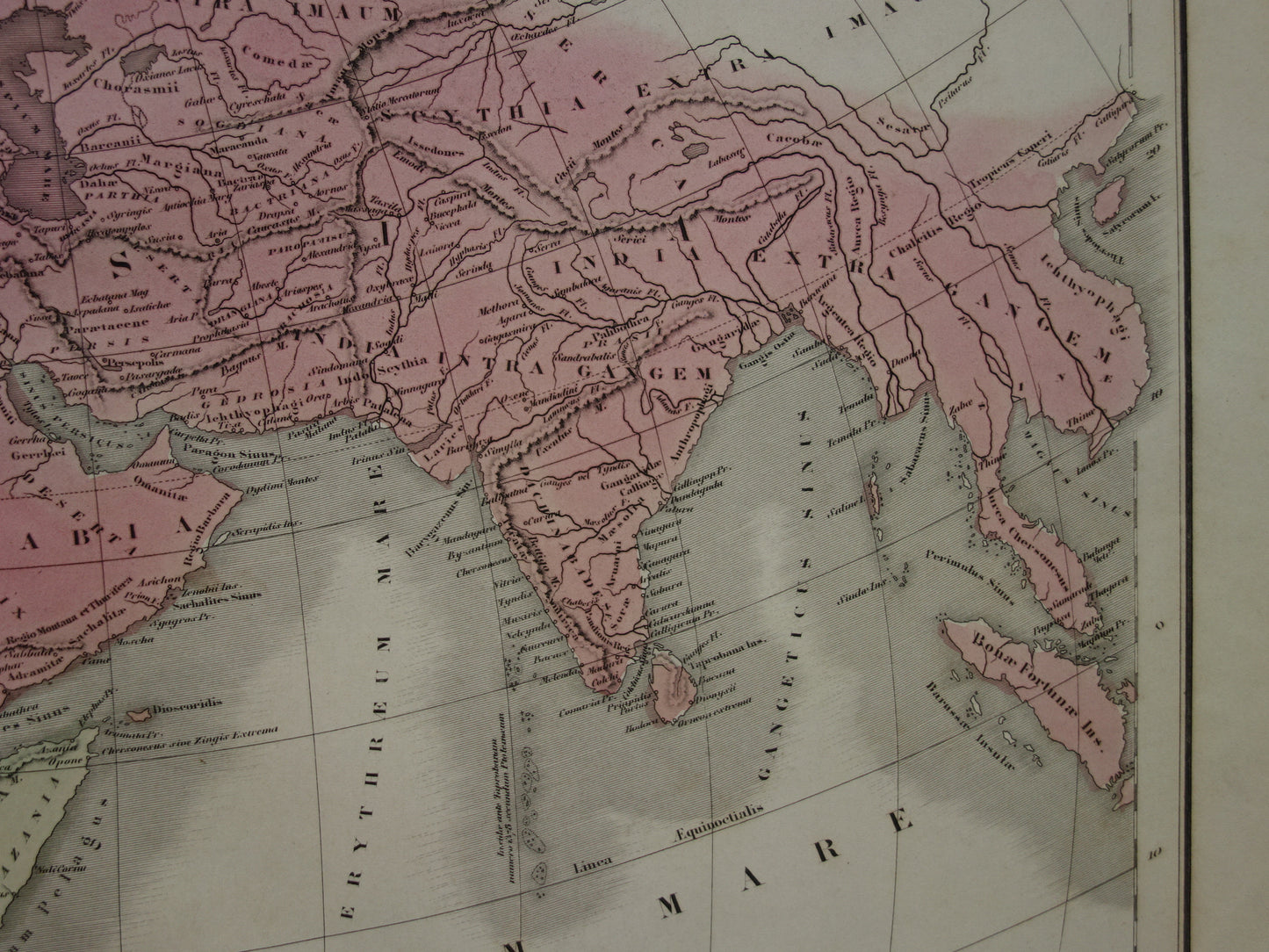 Ptolemaeus oude wereldkaart uit 1859 kaart van de klassieke wereld originele antieke handgekleurde landkaart