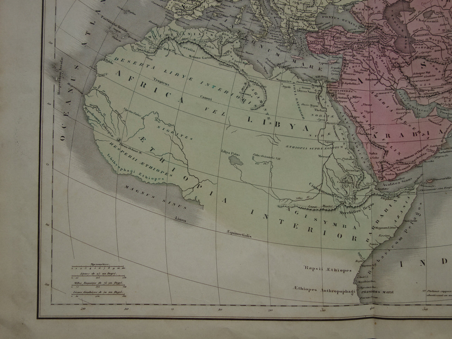 Ptolemaeus oude wereldkaart uit 1859 kaart van de klassieke wereld originele antieke handgekleurde landkaart