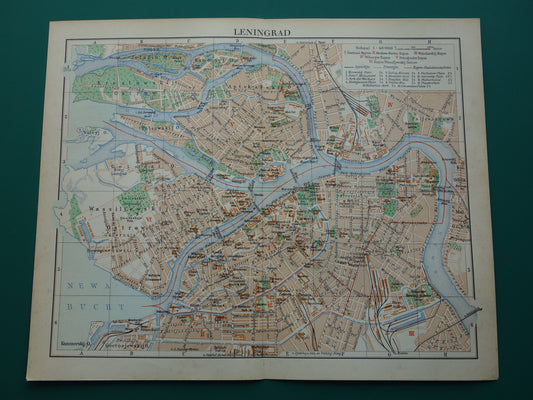 Sint-Petersburg oude plattegrond uit 1936 originele Nederlandse antieke kaart van Leningrad