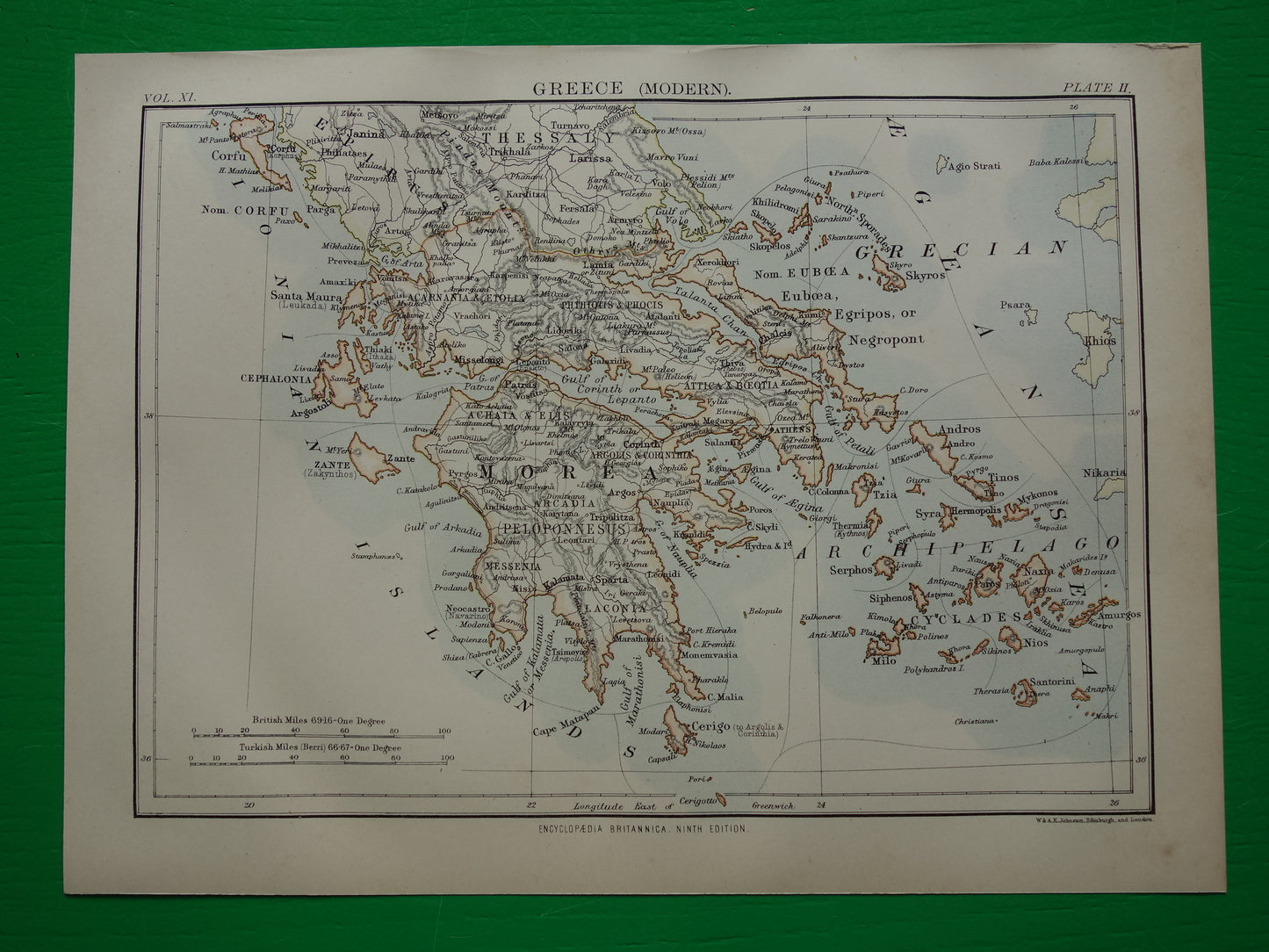 GRIEKENLAND oude landkaart van Griekenland originele Engelse antieke kaart uit 1880 vintage kaarten