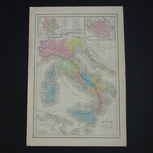 Oude kaart van Italië in de klassieke oudheid - originele antieke landkaart 1859 - vintage geschiedeniskaart Italië Route Hannibal Barca