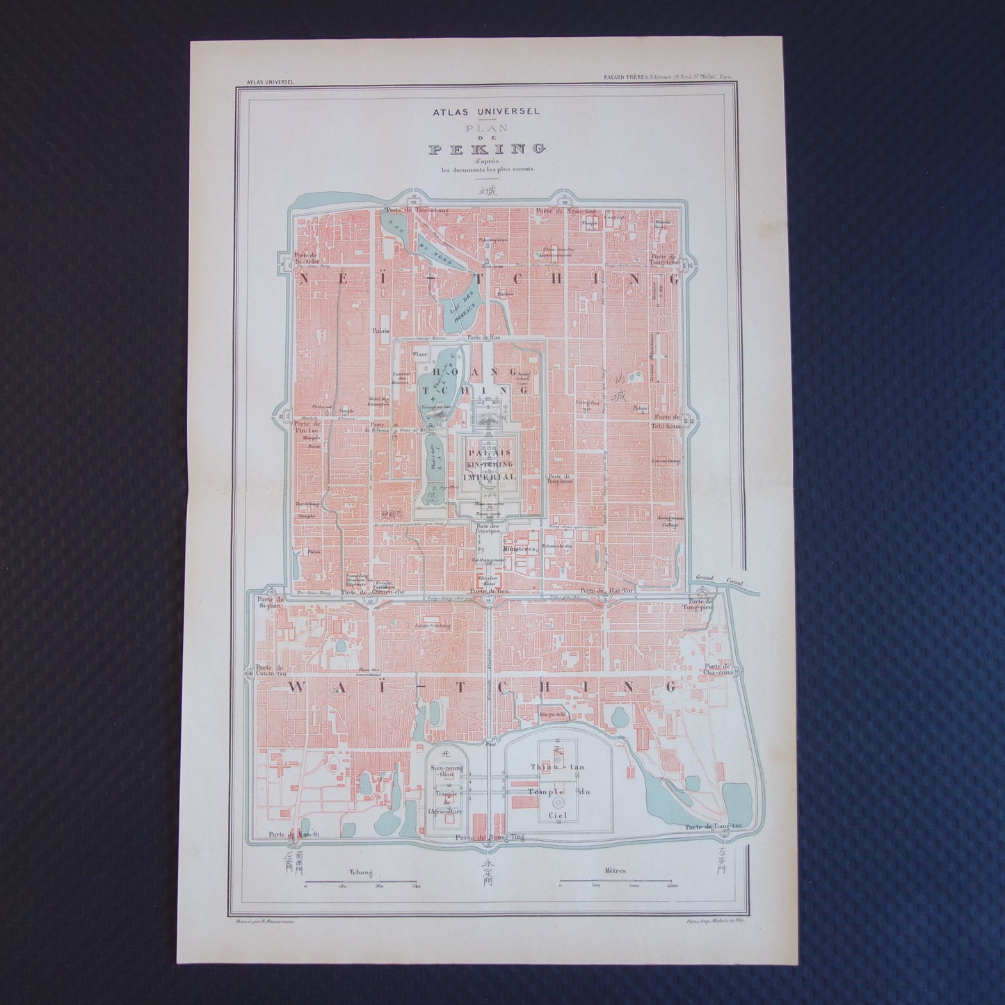 PEKING Große alte Karte von Peking, China, aus dem Jahr 1877, originaler antiker französischer Plan, historische Karten von Peking
