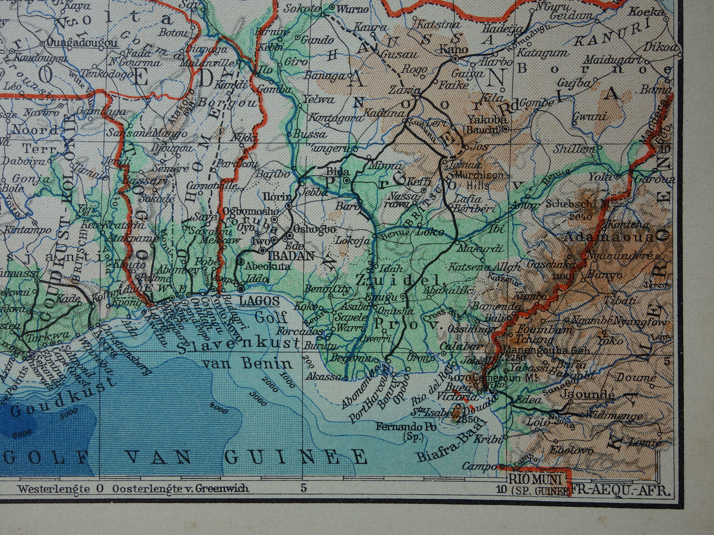 Oude kaart van Noordwest-Afrika uit 1936 Originele vintage Nederlandse kaart van Sahara Goudkust Sahel Guinea Marokko