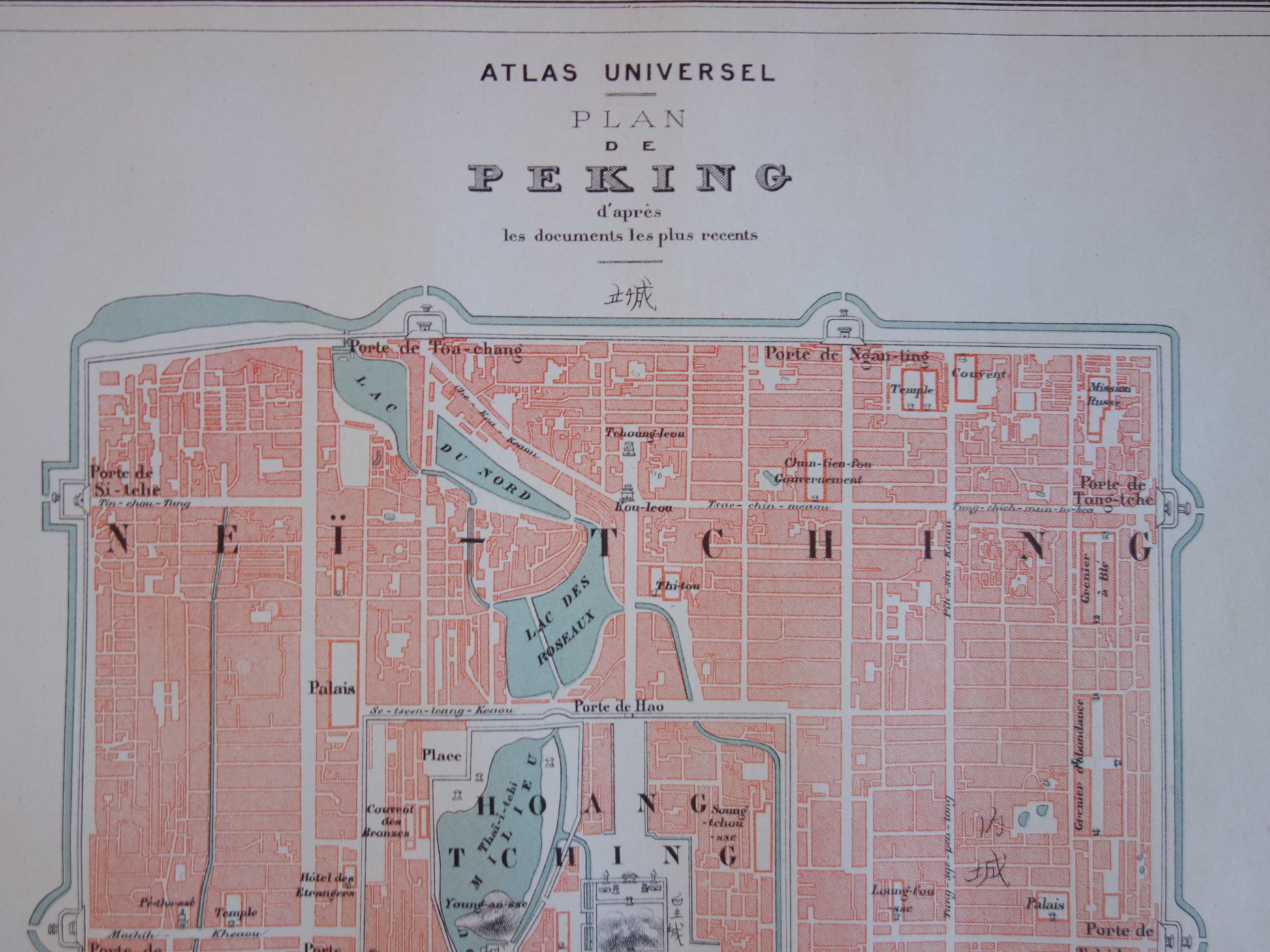 BEIJING Grote oude kaart van Beijing China uit 1877 originele antieke Franse plattegrond historische kaarten Peking